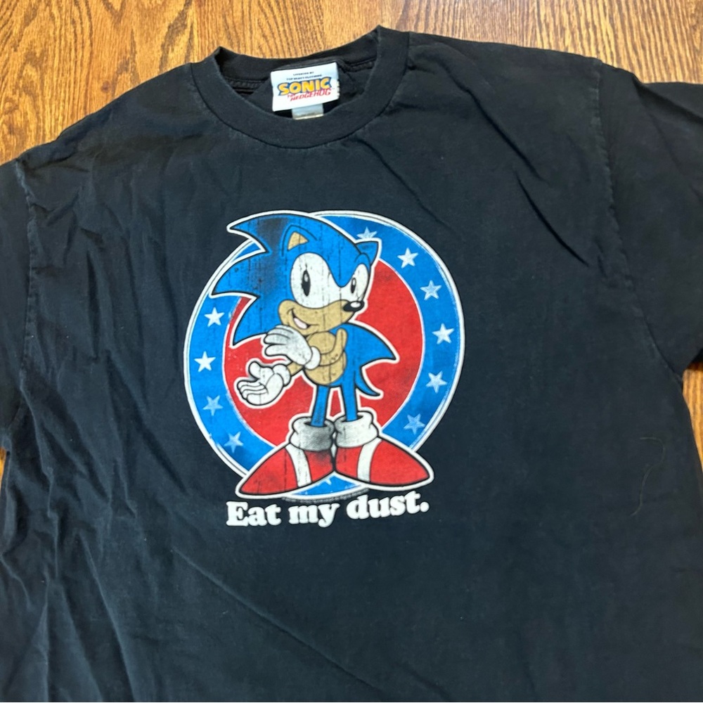 Sonic The Hedgehog T-Shirt Eat My Dust Sega Video Promo Mens Large 2004 RARE Sz